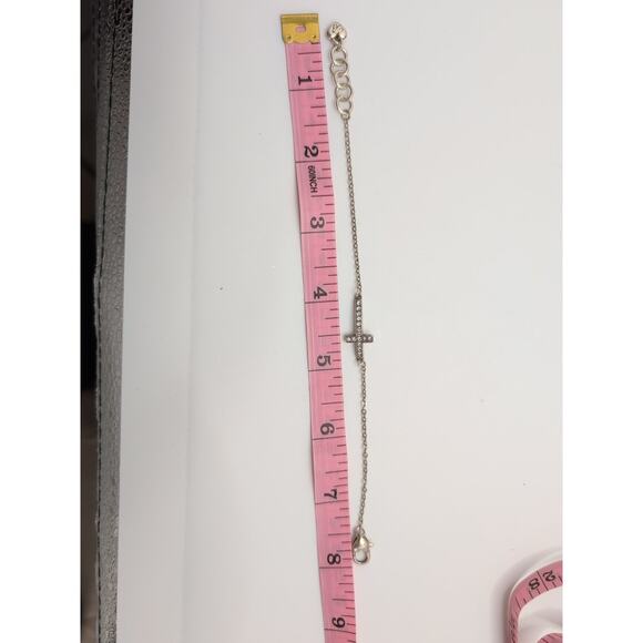 Brighton Cross Bracelet 7.5 Inch Silver Tone Clear Crystal Chain - Picture 6 of 7